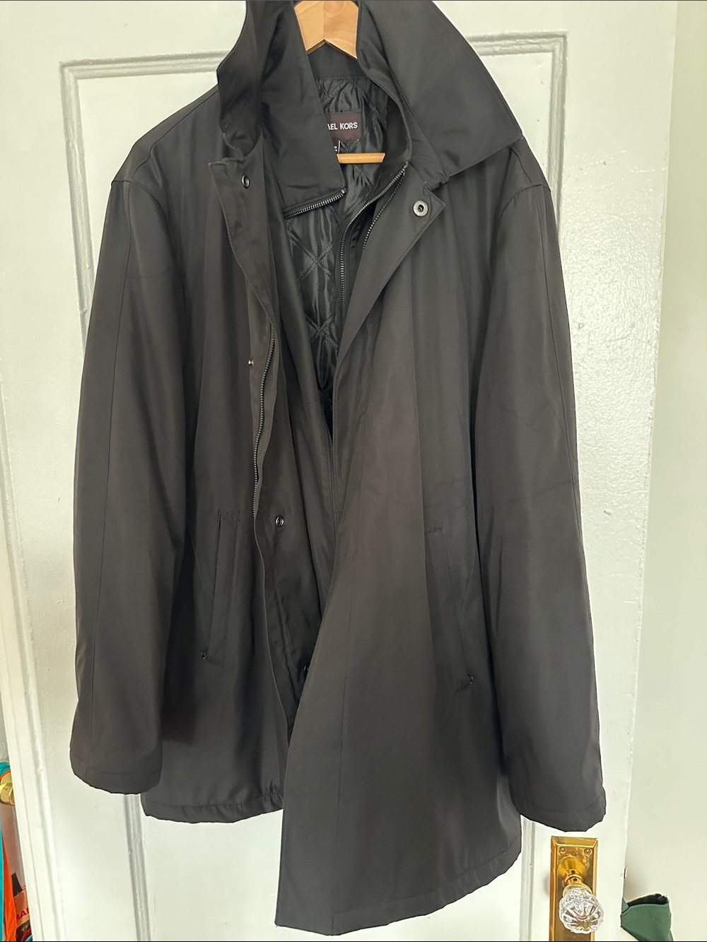 Michael Kors Men's Black Hooded Raincoat with Quilted Lining